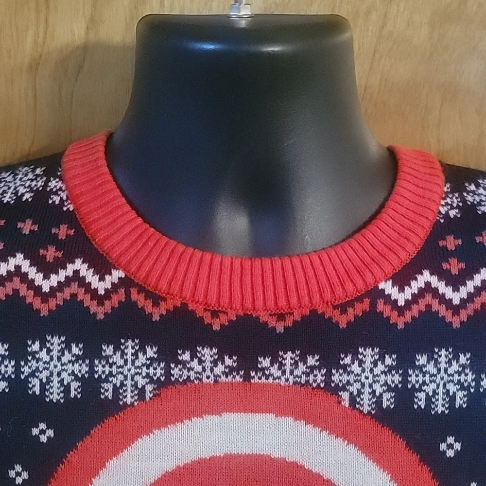 Marvel Captain America Themed Men's Sweater - Red and Blue Size Medium - Picture 2 of 5
